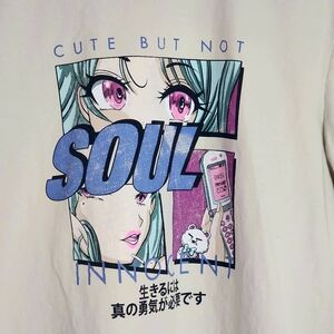 Bershka Mens Large Light Grey Anime Graphic Print XL Shirt Cute Not Innocent